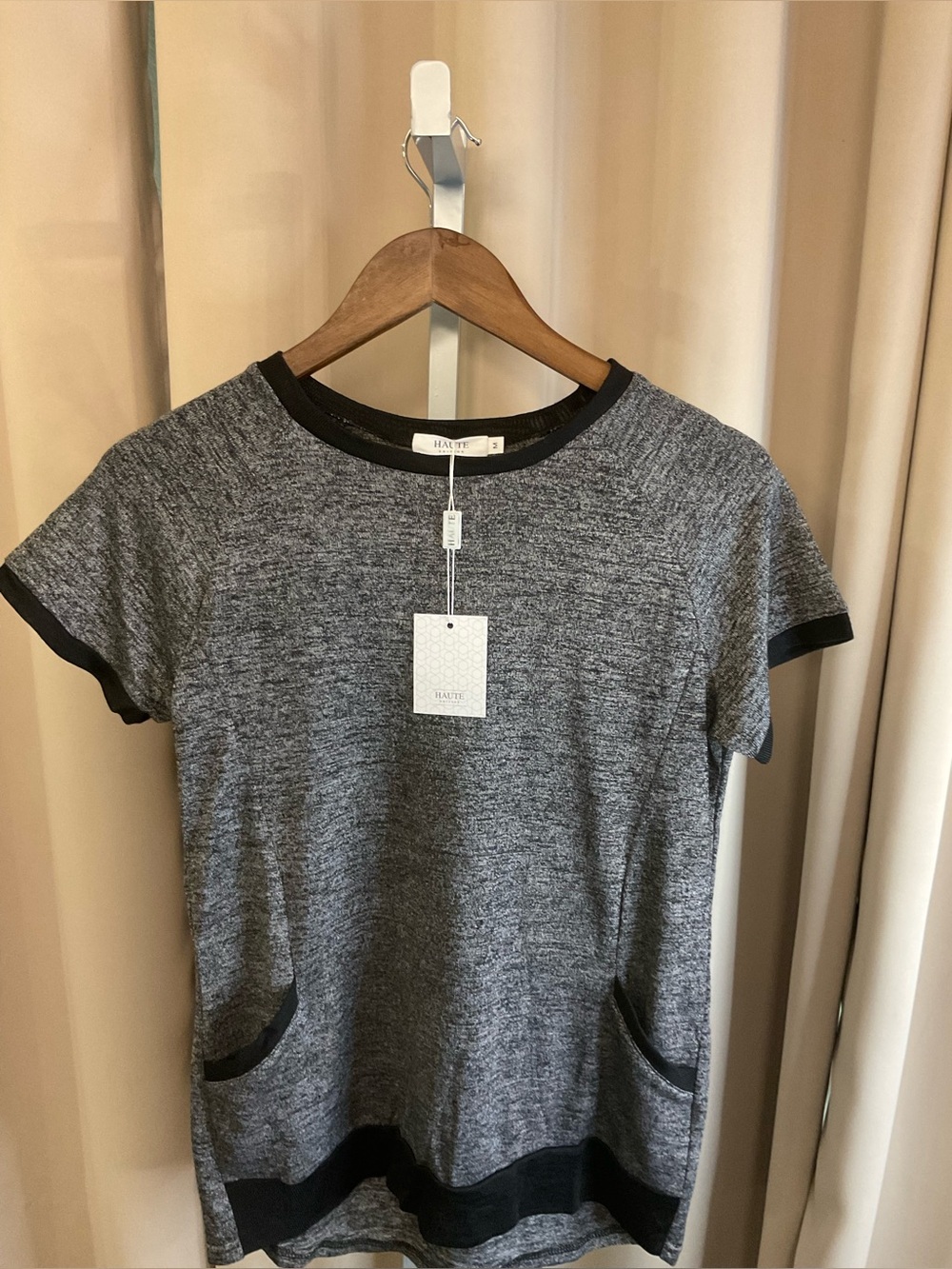 Haute Edition Heather Gray Knit Tee with Black Trim